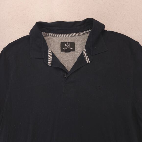 Volcom Short Sleeve Casual Collared Polo Shirt Adult Mens Size Medium M Black - Picture 1 of 9